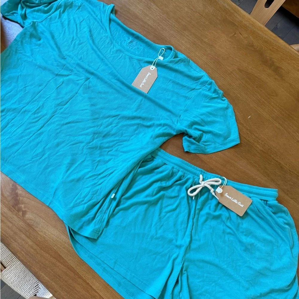 Teal Ribbed Women's Shorts Set - Picture 6 of 6